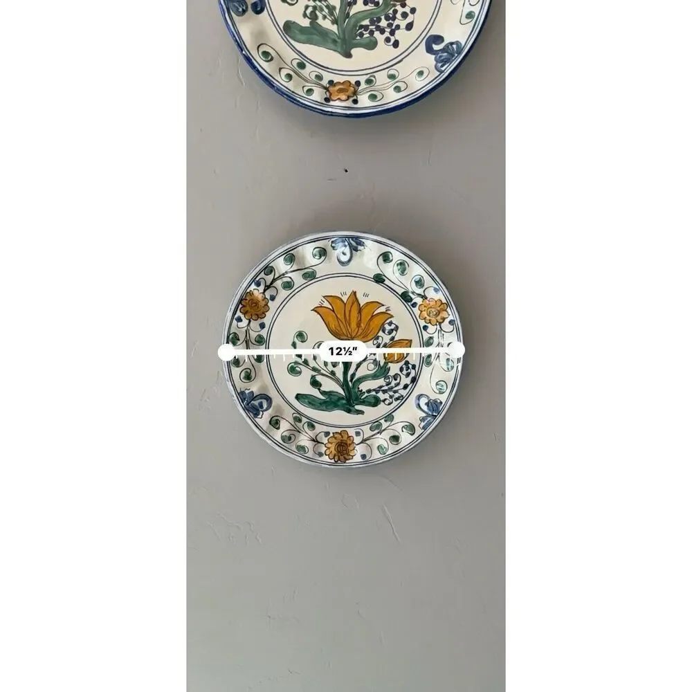 (2) Provence France Hand Painted Porcelain Floral Wall Plate Wave Edging